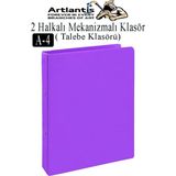 Artlantis 2 Halkalı Klasör 1 Adet A4 Pvc Öğrenci ve Ofis Tipi Evrak Sunum Talebe Klasörü Iç Cepli Otomatik Mekanizmalı Büro Okul - Mor