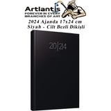 Artlantis 2024 Ajanda 17 x 24 cm Çizgili Cilt Bezli Dikişli 1 Adet Günlük Planlayıcı Cilt Bezi Ciltli Ajanda 2024 Ofis Okul Büro - Siyah