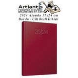 Artlantis 2024 Ajanda 17X24 cm Çizgili Cilt Bezli Dikişli 1 Adet Günlük Planlayıcı Cilt Bezi Ciltli Ajanda 2024 Ofis Okul Büro (Bordo)