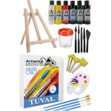 Artlantis 20X20 Tuval Seti 1 Paket Masa Üstü Şövale Monalisa Akrilik Boya Plastik Spatula Resim Fırçası Palet Ponpon Sünger Fırça - Standart - Renkli