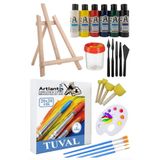 Artlantis 20x20 Tuval Seti 1 Paket Masa Üstü Şövale Monalisa Akrilik Boya Plastik Spatula Resim Fırçası Palet Ponpon Sünger Fırça