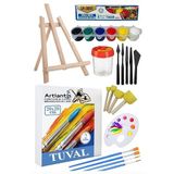 Artlantis 20x20 Tuval Seti 1 Paket Masa Üstü Şövale Mydido Akrilik Boya Plastik Spatula Resim Fırçası Palet Ponpon Sünger Fırça