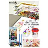 Artlantis 21 Renk Brons Sulu Boya 25x35 Cm Telli Spralli Resim Defteri Resim Paleti Resim Fırçası Temizleme Kabı Suluboya Okul Çok Renkli