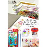 Artlantis 21 Renk Fatih Sulu Boya 35x50 cm Telli Spralli Resim Defteri Resim Paleti Resim Fırçası Temizleme Kabı Suluboya Okul