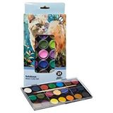 Artlantis 21 Renk Sulu Boya 1 Paket Fırça Hediyeli 21 Li Suluboya Canlı Renkler 28 Mm Boya Çapı Büyük Boy Brons Çok Renkli