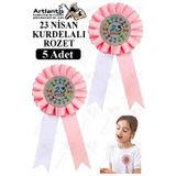 Artlantis 23 Nisan Kurdelalı Rozet 5 Adet Pembe Beyaz Yaka Rozeti Çocuk Bayram Etkinlik 15 Cm Kokart