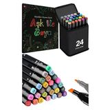 Artlantis 24 Adet Çift Taraflı Marker Kalem Çantalı 1 Paket 24 Renk Touch Markör Aşk İle Boya Mandala Büyüklere Boyama Kitabı