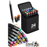 Artlantis 24 Adet Çift Taraflı Marker Kalem Çantalı 1 Paket 24 Renk Touch Markör Çift Uçlu Keçeli Kalem Sanat Tasarım Hobi - Renkli - Standart