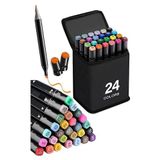 Artlantis 24 Adet Çift Taraflı Marker Kalem Çantalı 1 Paket 24 Renk Touch Markör Çift Uçlu Keçeli Kalem Sanat Tasarım Hobi