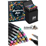 Artlantis 24 Adet Çift Taraflı Marker Kalem Çantalı 1 Paket 24 Renk Touch Markör Renklerin Aşkı Mandala Büyüklere Boyama Kitabı
