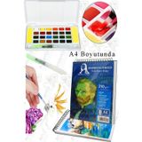 Artlantis 24 Renk Tablet Sulu Boya ve A4 Telli Suluboya Bloğu Kağıdı A4 210gr 20 Yaprak İnce Dokulu Taş Suluboya Plastik Kutulu