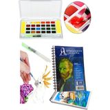 Artlantis 24 Renk Tablet Sulu Boya ve A5 Telli Suluboya Bloğu Kağıdı A5 210GR 20 Yaprak Ince Dokulu Taş Suluboya Plastik Kutulu - Krem - Suluboya Kağıdı