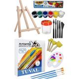 Artlantis 25 x 25 Tuval Seti 1 Paket Masa Üstü Şövale Mydido Akrilik Boya Plastik Spatula Resim Fırçası Palet Ponpon Sünger Fırça