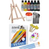 Artlantis 25X25 Tuval Seti 1 Paket Masa Üstü Şövale Monalisa Akrilik Boya Plastik Spatula Resim Fırçası Palet Ponpon Sünger Fırça - Standart - Renkli