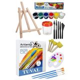 Artlantis 25x25 Tuval Seti 1 Paket Masa Üstü Şövale Mydido Akrilik Boya Plastik Spatula Resim Fırçası Palet Ponpon Sünger Fırça