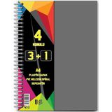 Artlantis 3 + 1 Ayraçlı Defter 4 Konulu 100 Yaprak 1 Adet 3 Kareli 1 Çizgili Spralli Plastik Kapak Seperatörlü - Gri - Standart