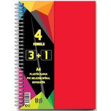 Artlantis 3 + 1 Ayraçlı Defter 4 Konulu 100 Yaprak 1 Adet 3 Kareli 1 Çizgili Spralli Plastik Kapak Seperatörlü - Kırmızı - Standart