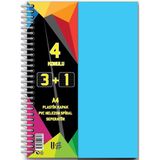 Artlantis 3 + 1 Ayraçlı Defter 4 Konulu 100 Yaprak 1 Adet 3 Kareli 1 Çizgili Spralli Plastik Kapak Seperatörlü - Mavi - Standart