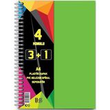 Artlantis 3 + 1 Ayraçlı Defter 4 Konulu 100 Yaprak 1 Adet 3 Kareli 1 Çizgili Spralli Plastik Kapak Seperatörlü - Yeşil - Standart