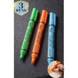 Artlantis 3 Renk Fosforlu Kalem Neon Renkli Kesik Uç 1-5mm Işaretleme Kalemi Canlı Renk Okul Ofis Tipi Işaretleme Kalemi - Çok Renkli - Standart