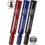 Artlantis 3 Renk Permanent Markör Kalem Kesik Uç 3 Adet Sentör Kalıcı Marker Kalem Tüm Koli Karton Çuval Cam Plastik Yüzeylerde - Çok Renkli - 2-5mm