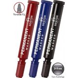Artlantis 3 Renk Permanent Markör Kalem Yuvarlak Uç 3 Adet Sentör Kalıcı Marker Kalem Tüm Koli Karton Çuval Cam Plastik Kalıcı - Çok Renkli - 2-5mm