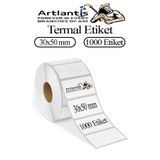 Artlantis 30X50 mm Barkod Etiketi Yapışkanlı 1 Adet Rulo Etiket Termal Barkot Terazi Etiketi 1000 li Barkod Ya