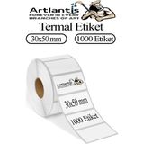 Artlantis 30X50 mm Barkod Etiketi Yapışkanlı 1 Adet Rulo Etiket Termal Barkot Terazi Etiketi 1000 Li Barkod Yazıcılarına Uyumludur