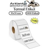 Artlantis 30X50 mm Barkod Etiketi Yapışkanlı 3 Adet Rulo Etiket Termal Barkot Terazi Etiketi 1000 Li Barkod Yazıcılarına Uyumludur
