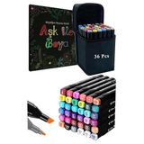 Artlantis 36 Adet Çift Taraflı Marker Kalem Çantalı 1 Paket 36 Renk Touch Markör Aşk İle Boya Mandala Büyüklere Boyama Kitabı