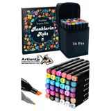 Artlantis 36 Adet Çift Taraflı Marker Kalem Çantalı 1 Paket 36 Renk Touch Markör Renklerin Aşkı Mandala Büyüklere Boyama Kitabı