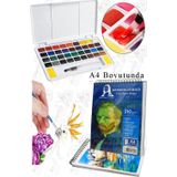 Artlantis 36 Renk Tablet Sulu Boya ve A4 Telli Suluboya Bloğu Kağıdı A4 210gr 20 Yaprak İnce Dokulu Taş Suluboya Plastik Kutulu