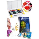 Artlantis 36 Renk Tablet Sulu Boya ve A5 Telli Suluboya Bloğu Kağıdı A5 210GR 20 Yaprak Ince Dokulu Taş Suluboya Plastik Kutulu - Krem - Suluboya Kağıdı