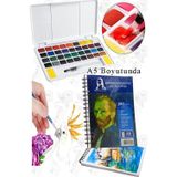 Artlantis 36 Renk Tablet Sulu Boya ve A5 Telli Suluboya Bloğu Kağıdı A5 210gr 20 Yaprak İnce Dokulu Taş Suluboya Plastik Kutulu