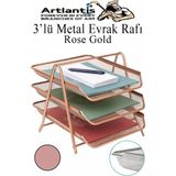 Artlantis 3'lü Metal Evrak Rafı Rose Gold 1 Paket Masa Üstü A4 Dosya Düzenleyici Kağıt Tepsisi