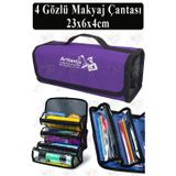 Artlantis 4 Gözlü Makyaj Çantası 1 Adet Dört Bölümlü Makyaj Sanatsal Şeffaf Bölmeli Kulplu Taşınabilir Kumaş Kalemlik