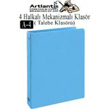 Artlantis 4 Halkalı Klasör 1 Adet A4 Pvc Öğrenci ve Ofis Tipi Evrak Sunum Klasörü Iç Cepli Otomatik Mekanizmalı Büro Okul Arşivle - Açık Mavi