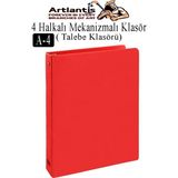 Artlantis 4 Halkalı Klasör 1 Adet A4 Pvc Öğrenci ve Ofis Tipi Evrak Sunum Klasörü Iç Cepli Otomatik Mekanizmalı Büro Okul Arşivle - Kırmızı