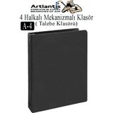 Artlantis 4 Halkalı Klasör 1 Adet A4 Pvc Öğrenci ve Ofis Tipi Evrak Sunum Klasörü Iç Cepli Otomatik Mekanizmalı Büro Okul Arşivle - Siyah