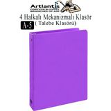 Artlantis 4 Halkalı Klasör 1 Adet A5 Pvc Öğrenci ve Ofis Tipi Evrak Sunum Klasörü Iç Cepli Otomatik Mekanizmalı Büro Okul Arşivle - Mor