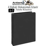Artlantis 4 Halkalı Klasör 1 Adet A5 Pvc Öğrenci ve Ofis Tipi Evrak Sunum Klasörü Iç Cepli Otomatik Mekanizmalı Büro Okul Arşivle - Siyah