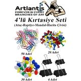 Artlantis 4 Lü Kırtasiye Seti Mandal Raptiye Ataç Harita Çivisi 1 Paket Metal Kıskaç Klips Okul Ofis Büro Seti - Çok Renkli - Standart