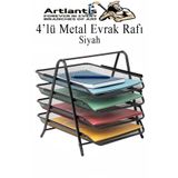 Artlantis 4 lü Metal Evrak Rafı Siyah 1 Paket Masaüstü A4 Dosya Düzenleyici Kağıt Tepsisi Metal Çelik Fileli D