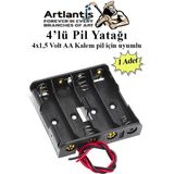 Artlantis 4 Lü Pil Yatağı Deney 1 Adet Pil Yuvası Pil Kutusu Aa Kalem Kalın Pil 4x1,5 Volt Yaylı Pil Yuvası - 4x1,5v - Siyah - Standart