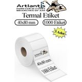 Artlantis 40X80 mm Barkod Etiketi Yapışkanlı 3 Adet Rulo Etiket Termal Barkot Terazi Etiketi 1000 Li Barkod Yazıcılarına Uyumludur