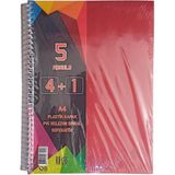 Artlantis 5 Konulu 125 Yaprak 4 Kareli + 1 Çizgili Plastik Kapak Seperatörlü Kırmızı Spiralli Defter