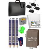 Artlantis 50X70 Resim Çantası Seti 1 Paket Karakalem 50X70 Proje Çantası Duralit Resim Kağıdı Dereceli Resim Kağıdı Hamur Silgi - Siyah - Standart - 50x70 cm