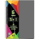 Artlantis 5+1 Ayraçlı Defter 6 Konulu 150 Yaprak 1 Adet 5 Kareli 1 Çizgili Spralli Plastik Kapak Seperatörlü - Gri