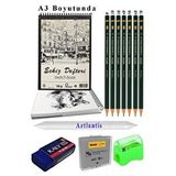 Artlantis A3 120 Gr Eskiz Defteri Telli 7 Adet Dereceli Kalem Çizim Seti Pastel Dağıtma Silgi Karakalem Eskiz Seti Kalemtraş