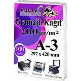 Artlantis A3 Gramajlı Fotokopi Kağıdı 100 Adet 200 gr Sertifika Kağıdı Kalın Kağıt Baskı Tüm Yazıcılara Uyumlu 29.7X42CM Ofis Büro